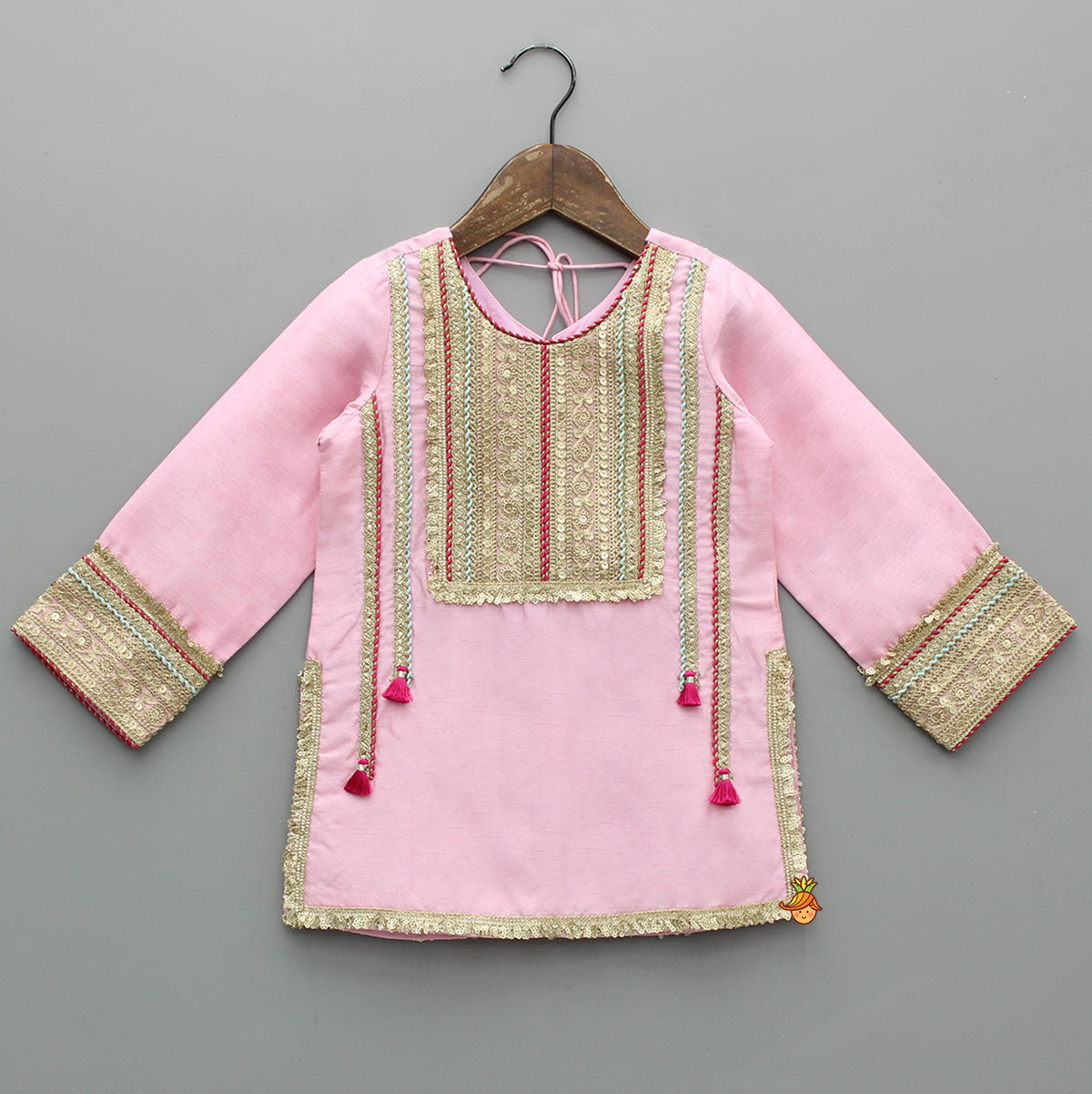 Elegant Lace Adorned Kurti With Matching Pant And Dupatta