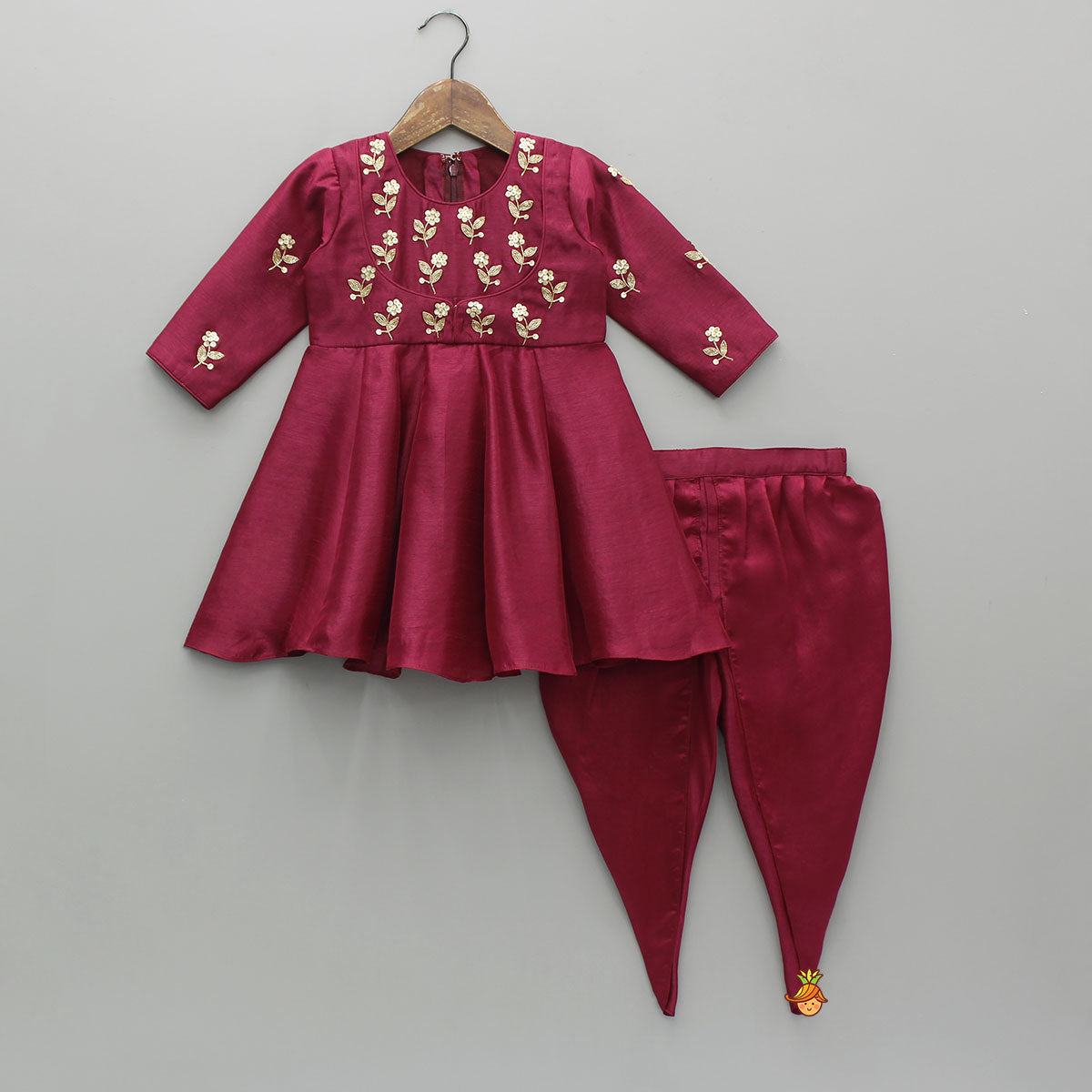 Faux Jacket Style Yoke Embroidered Kurti With Tulip Style Dhoti