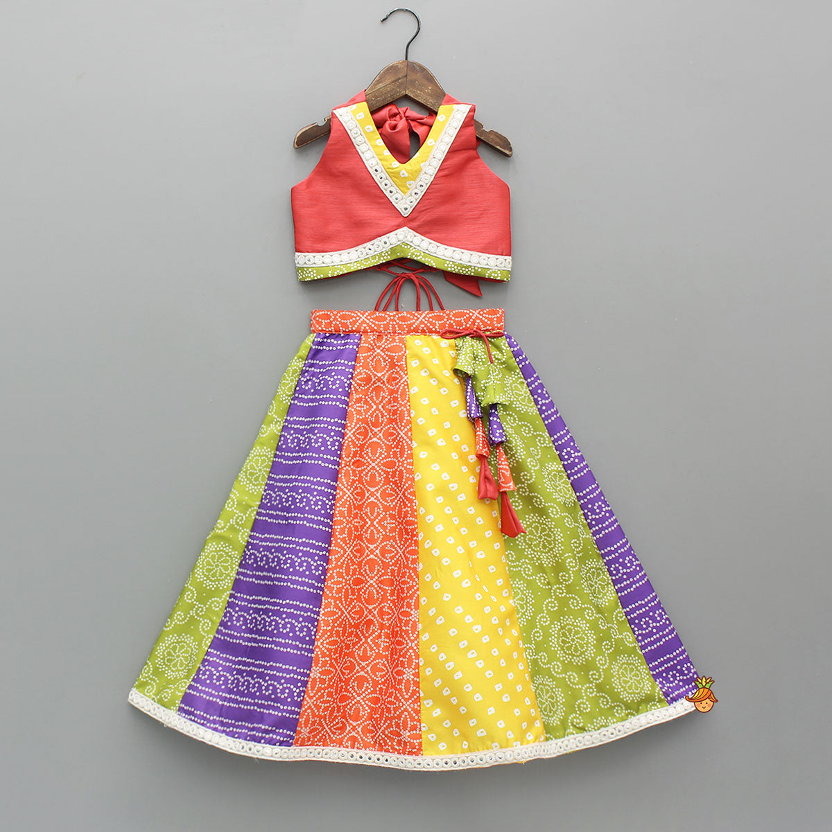 Faux Mirror Lace Work Top And Lehenga