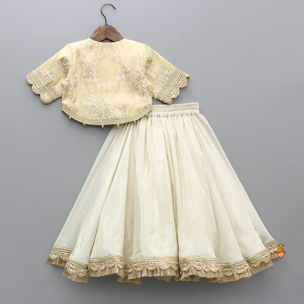 Brocade High-Low Top And Lehenga With Gota Lace Work Dupatta