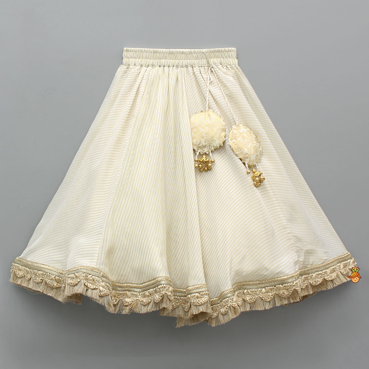 Brocade High-Low Top And Lehenga With Gota Lace Work Dupatta