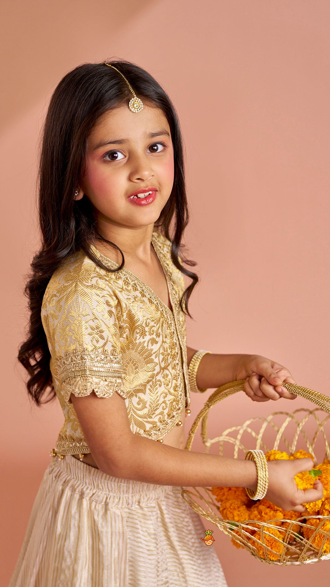 Brocade High-Low Top And Lehenga With Gota Lace Work Dupatta