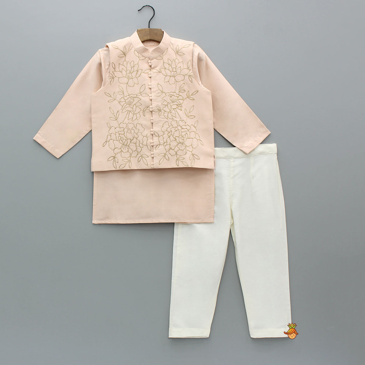 Kurta With Potli Button Detailed Jacket And Pyjama