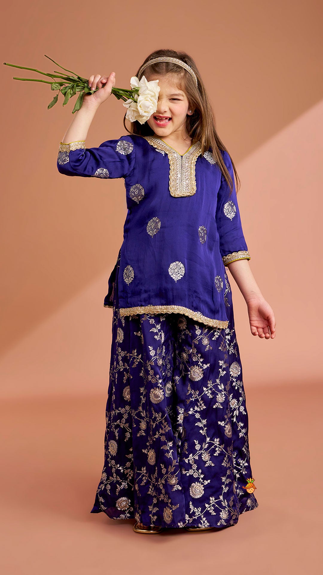Beautiful Lace Adorned Kurti With Floral Palazzo And Dupatta