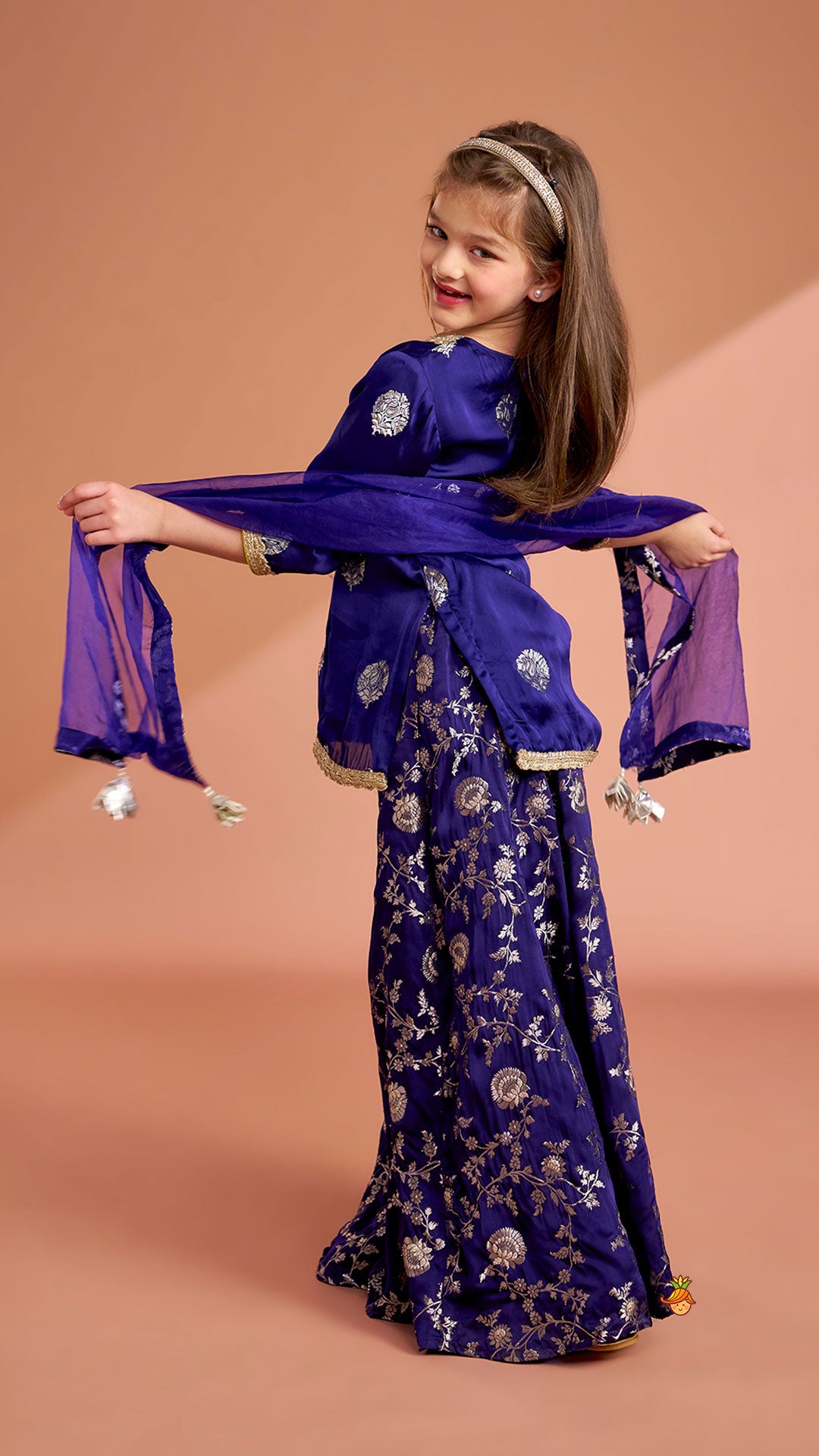 Beautiful Lace Adorned Kurti With Floral Palazzo And Dupatta