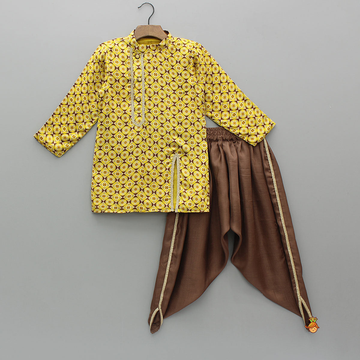 Printed Asymmetrical Placket Kurta With Dhoti