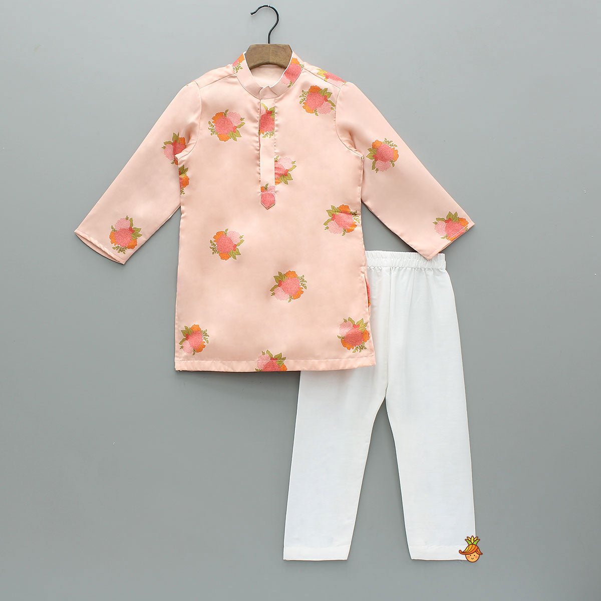 Floral Printed Kurta With Pocket-Detail Jacket And Pyjama