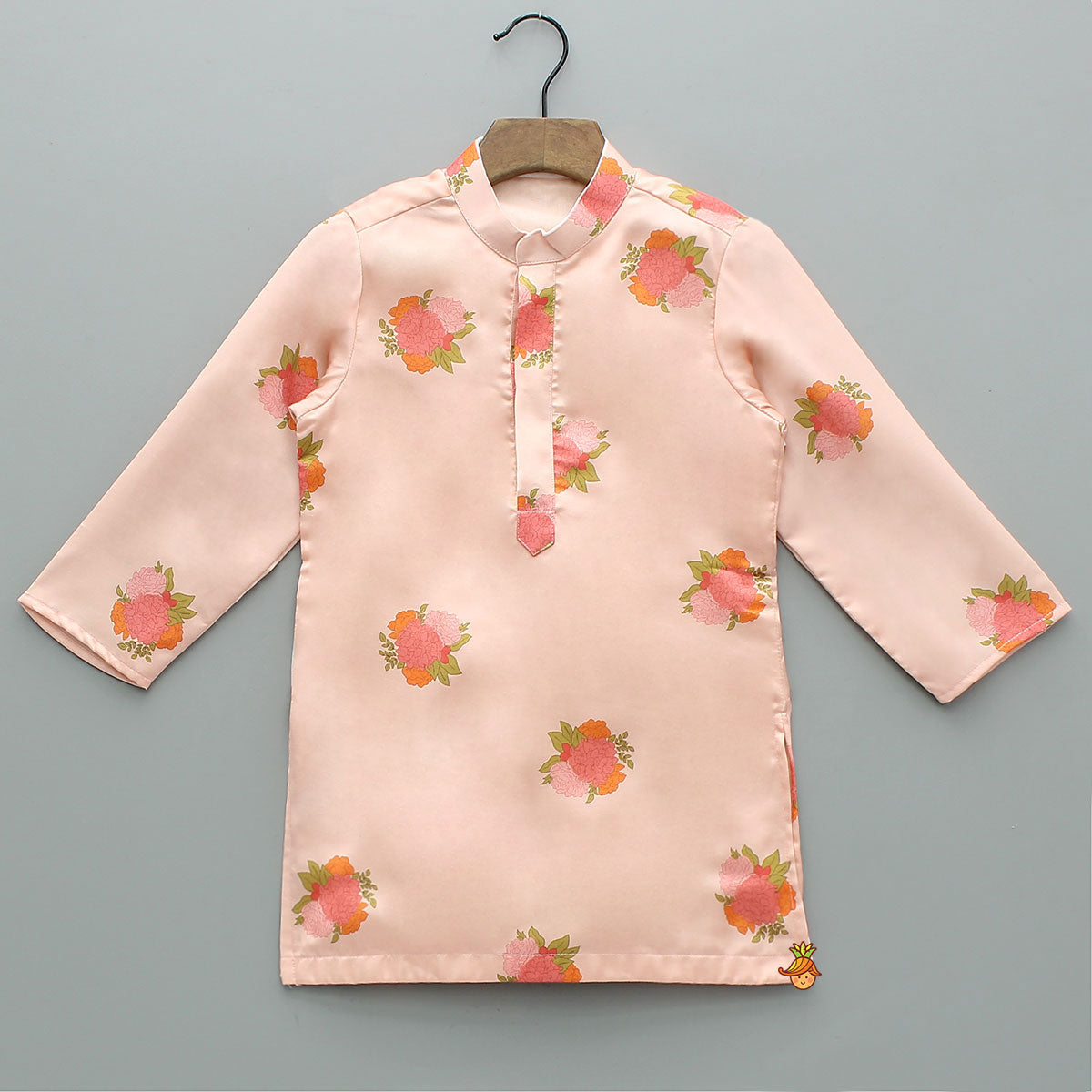 Floral Printed Kurta With Pocket-Detail Jacket And Pyjama