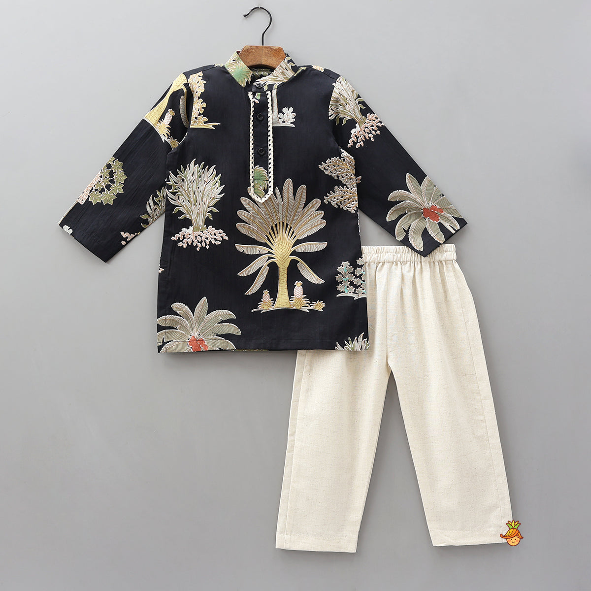 Trees Printed Front Placket Kurta With Pyjama