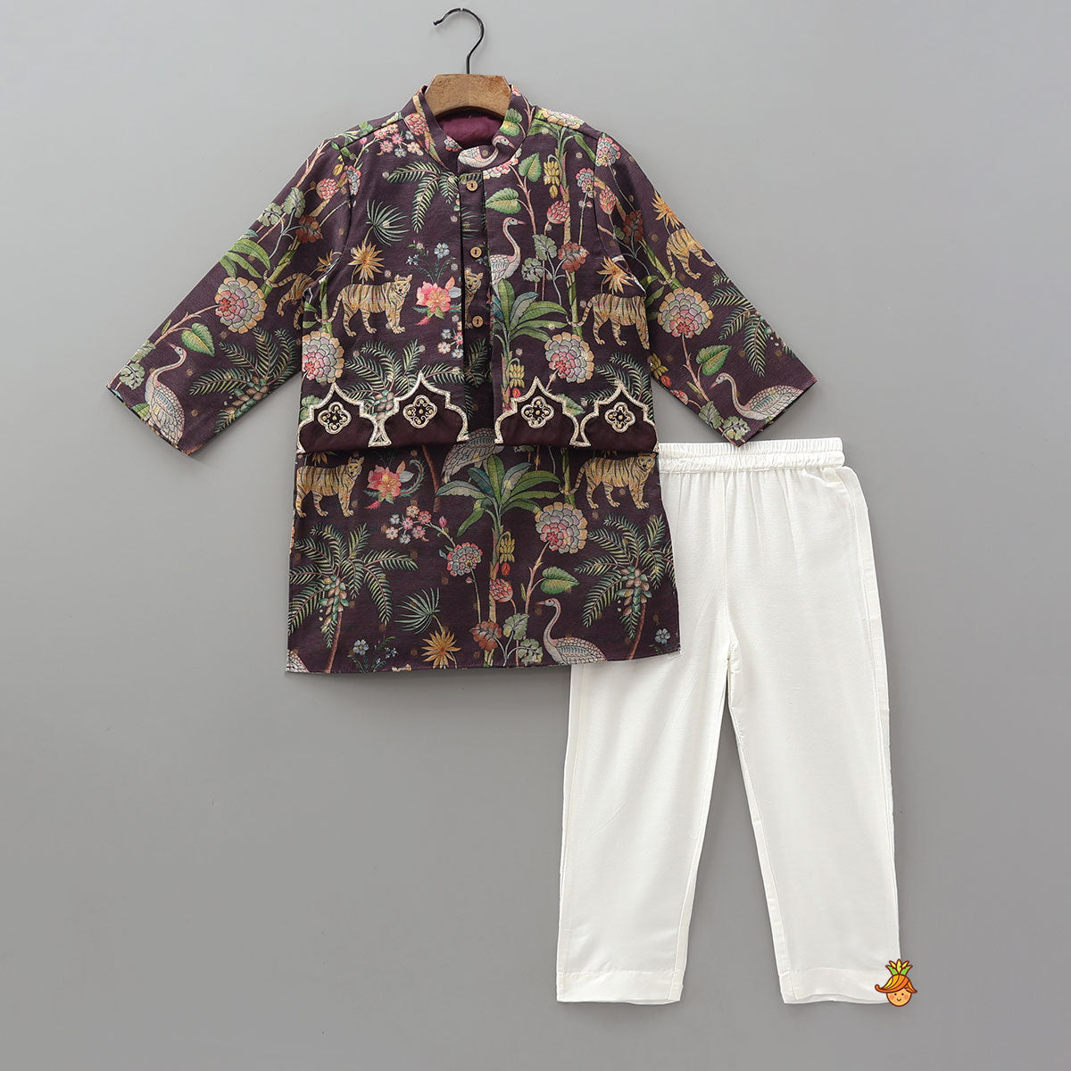 Jungle Printed Jacket Style Ethnic Kurta With Pyjama