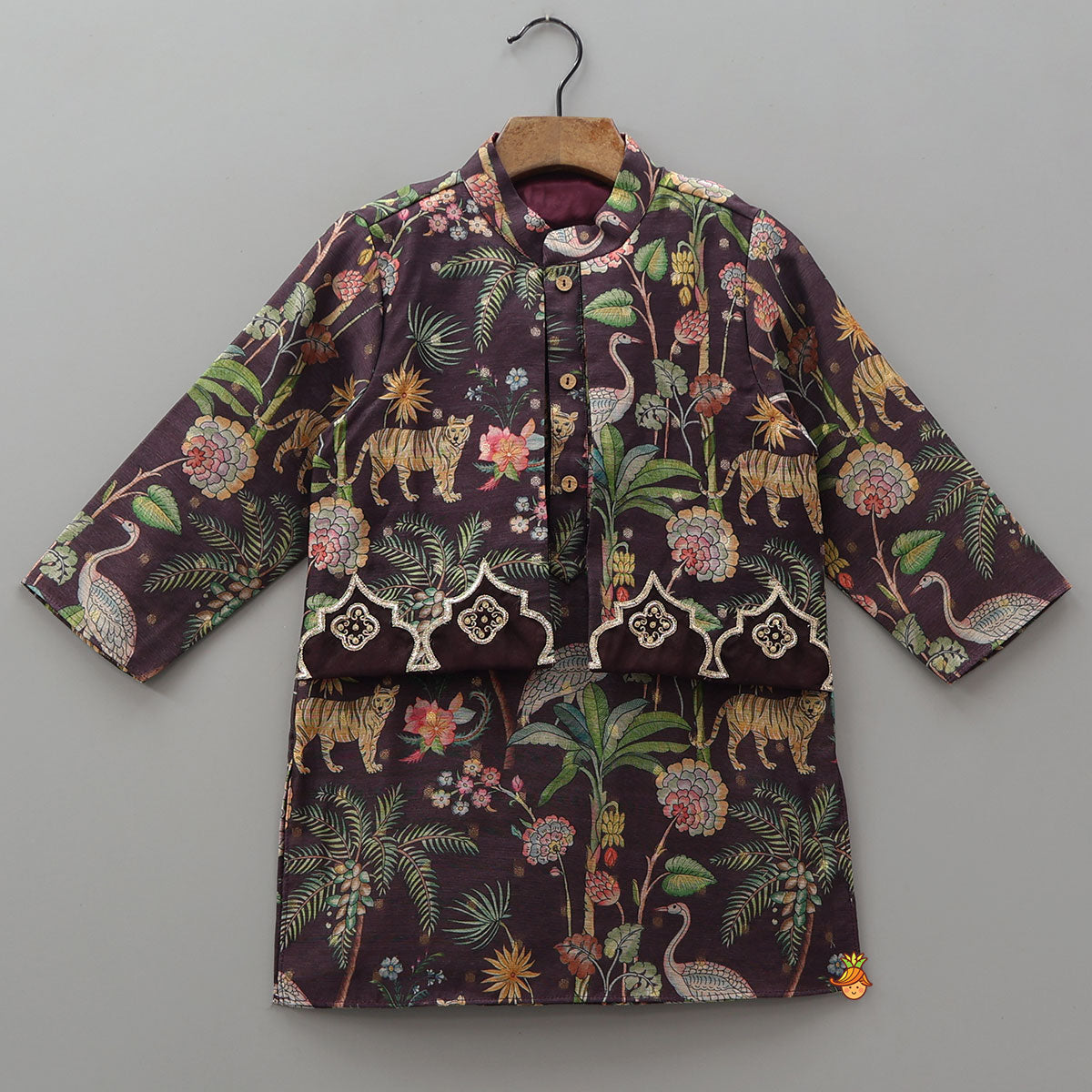 Jungle Printed Jacket Style Ethnic Kurta With Pyjama