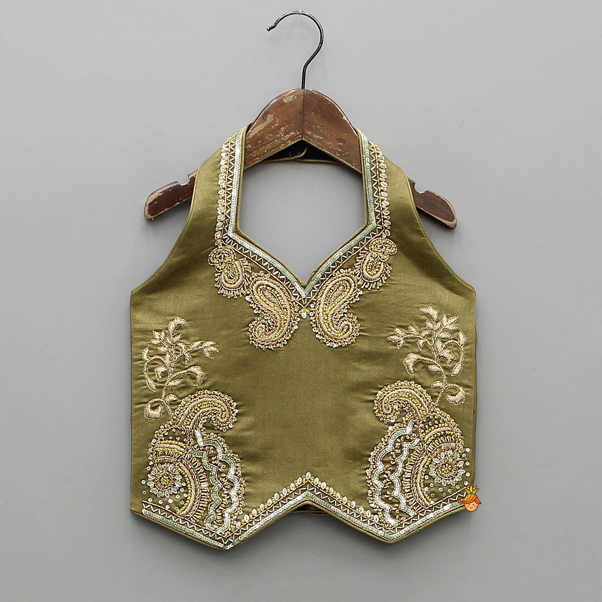 Halter Neck Paisley Embroidered Stylish Top With Brocade Lehenga