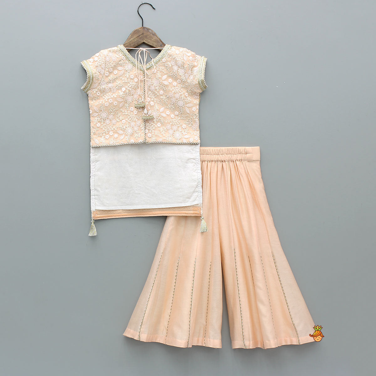 Exquisite Embroidered Lace Detailed Kurti With Palazzo And Dupatta