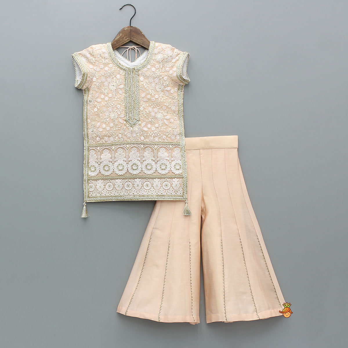Exquisite Embroidered Lace Detailed Kurti With Palazzo And Dupatta