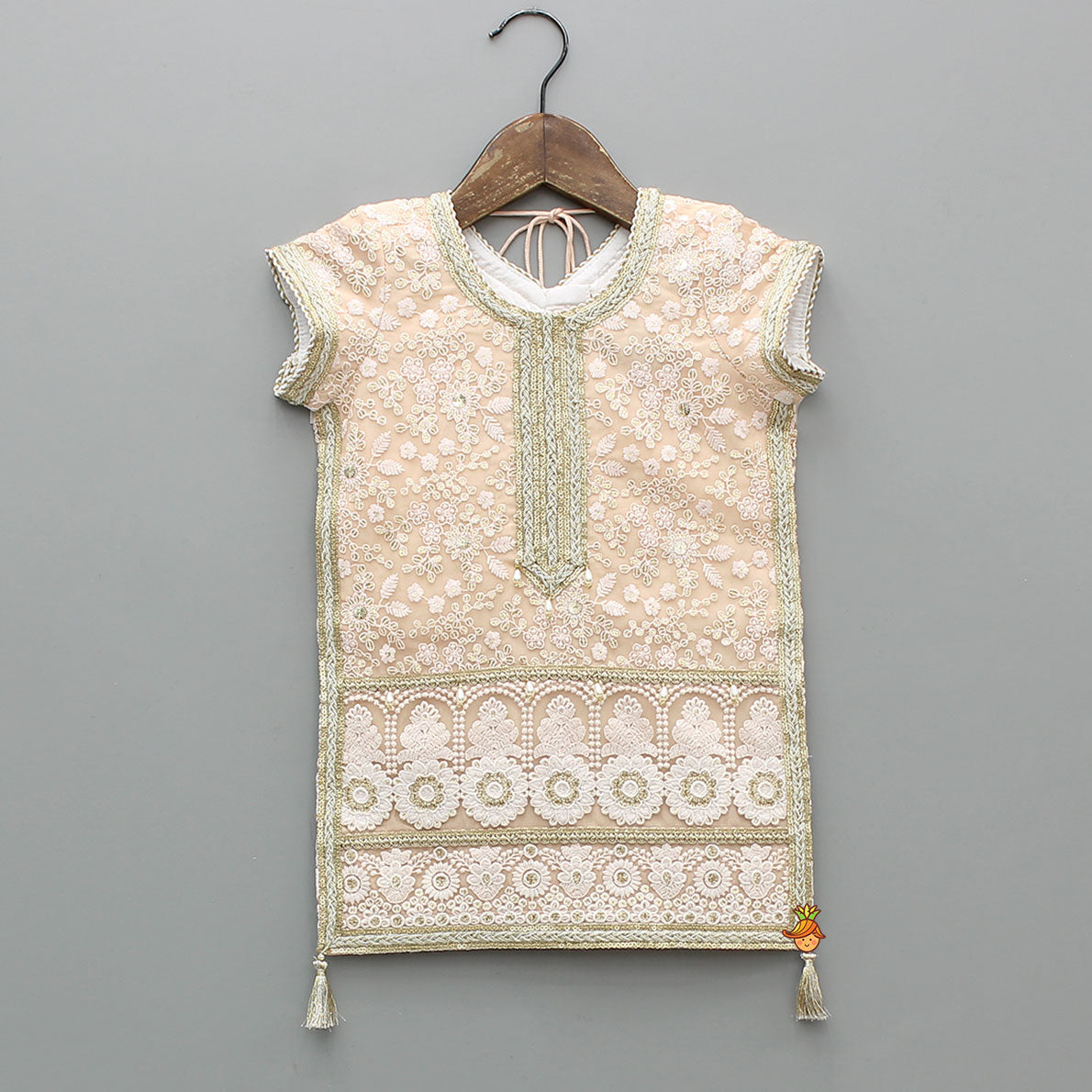 Exquisite Embroidered Lace Detailed Kurti With Palazzo And Dupatta