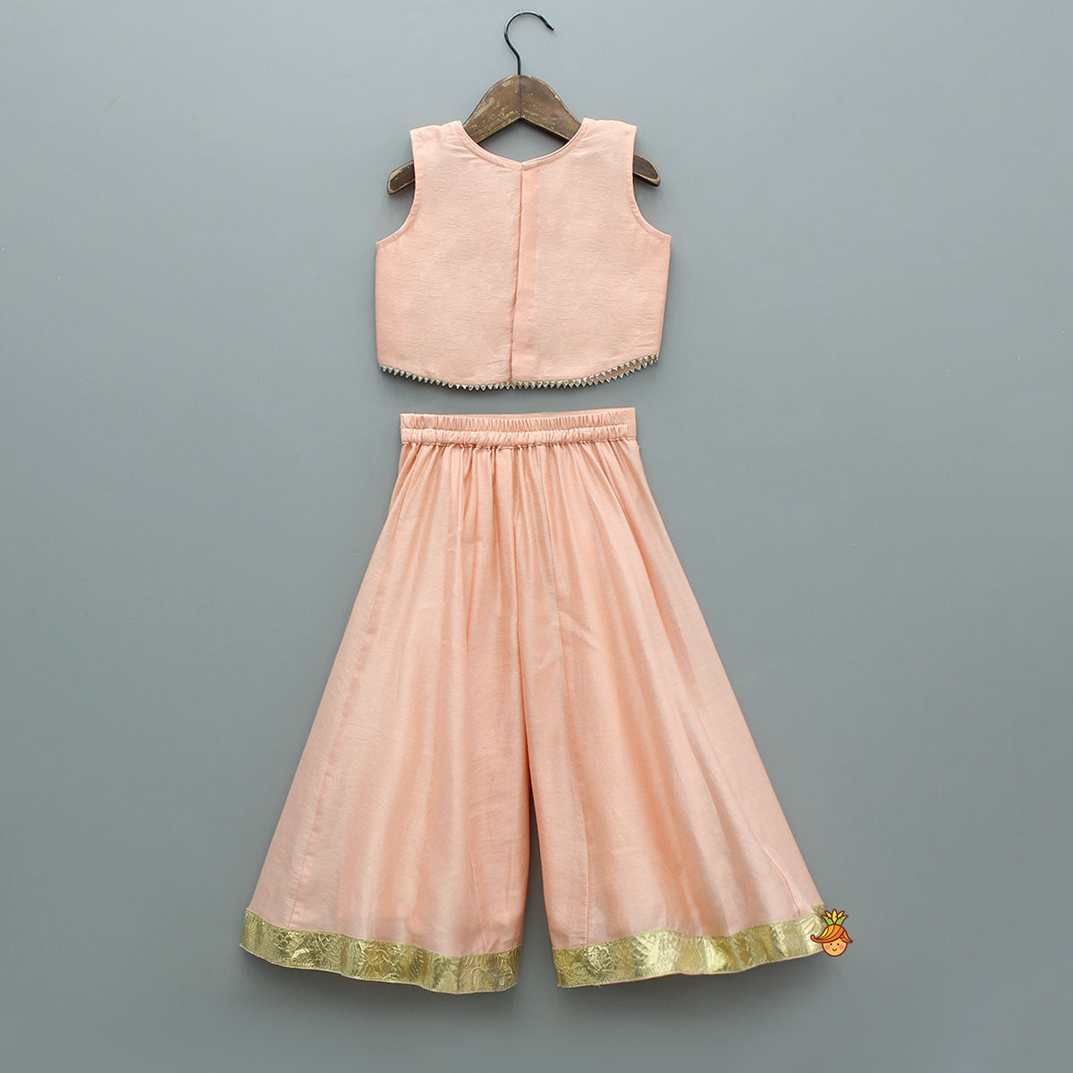 Faux Mirror Embellished Stylish Sleeveless Top With Palazzo And Potli Bag