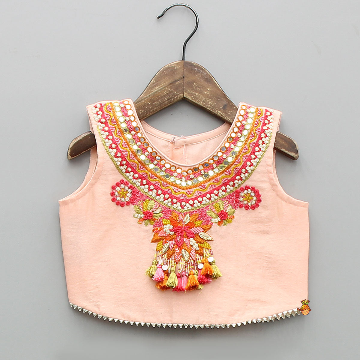 Faux Mirror Embellished Stylish Sleeveless Top With Palazzo And Potli Bag