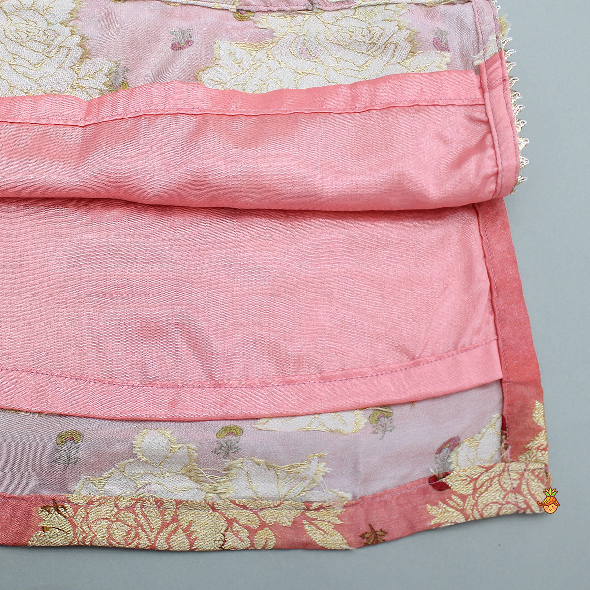 Potli Button-Detail Floral Brocade Kurti With Striped Sharara And Dupatta