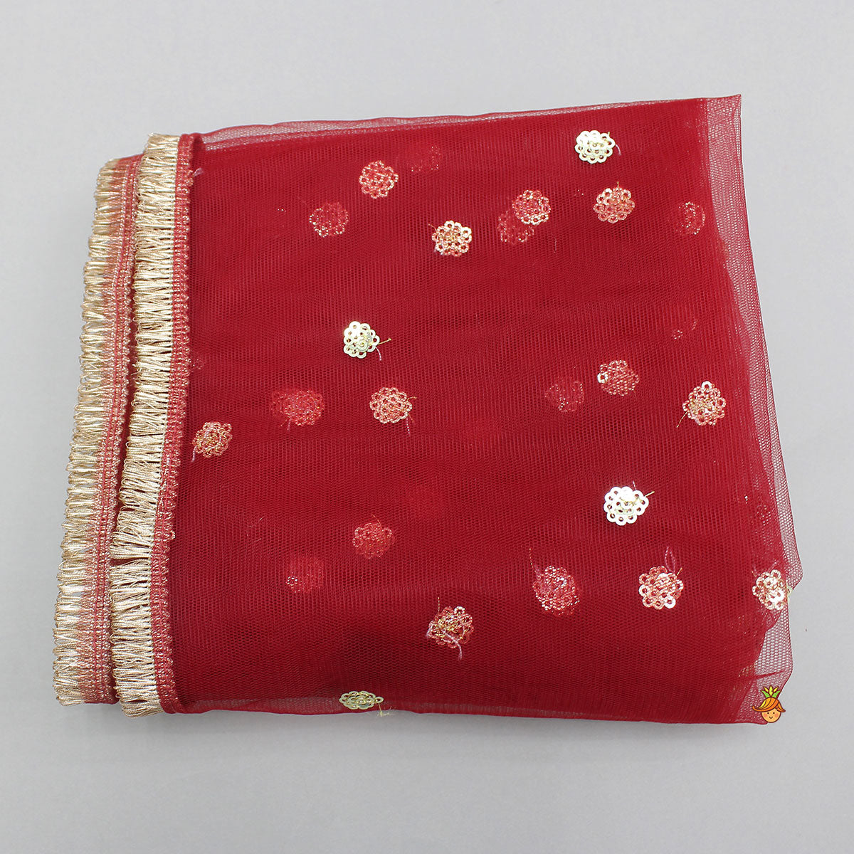 Potli Button-Detail Floral Brocade Gorgeous Kurti With Striped Sharara And Dupatta