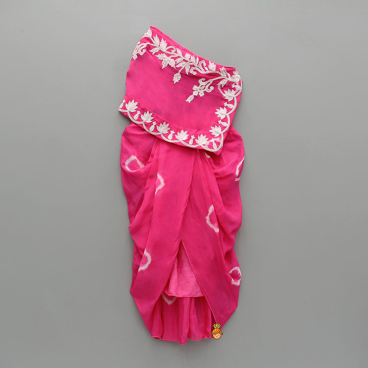 Crop Inner Top With Gorgeous Floral Embroidered One Shoulder Top And Draped Skirt