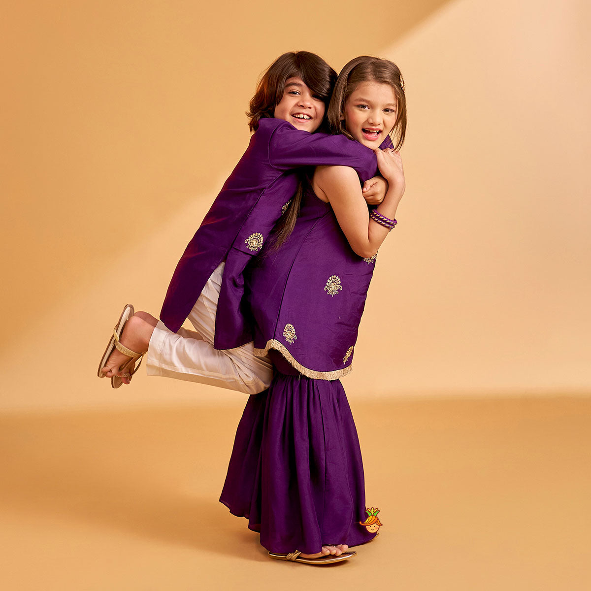 Faux Jacket Style Sequin Embroidered Kurta With Pyjama twinning model image 1
