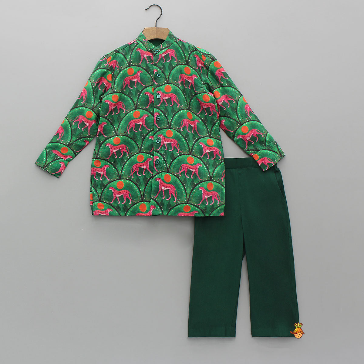 Animal Print Front-Button Kurta With Pyjama