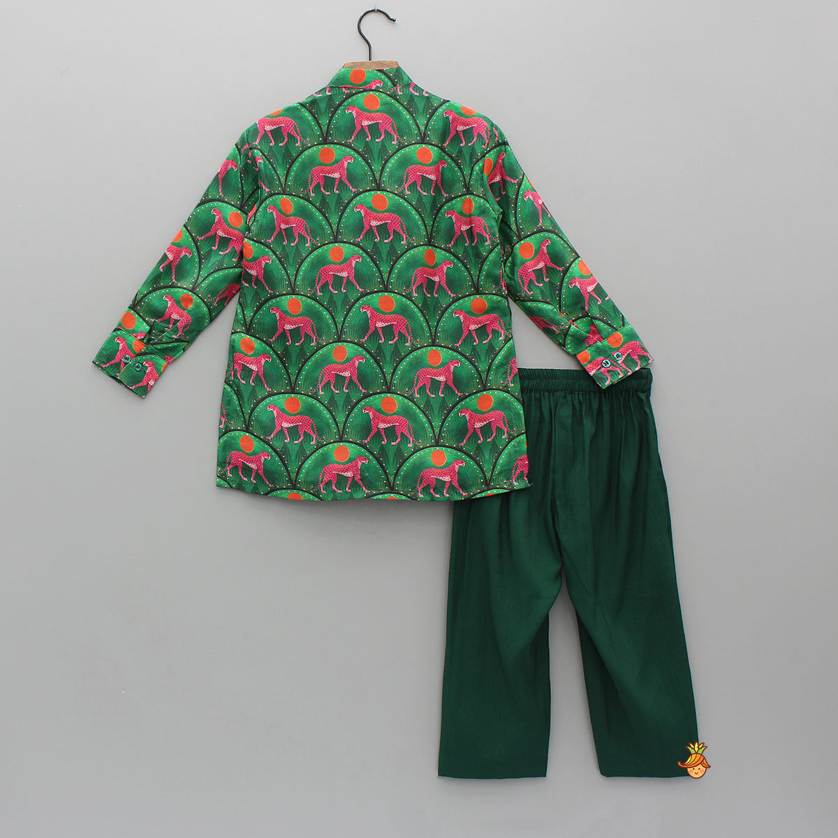 Animal Print Front-Button Kurta With Pyjama