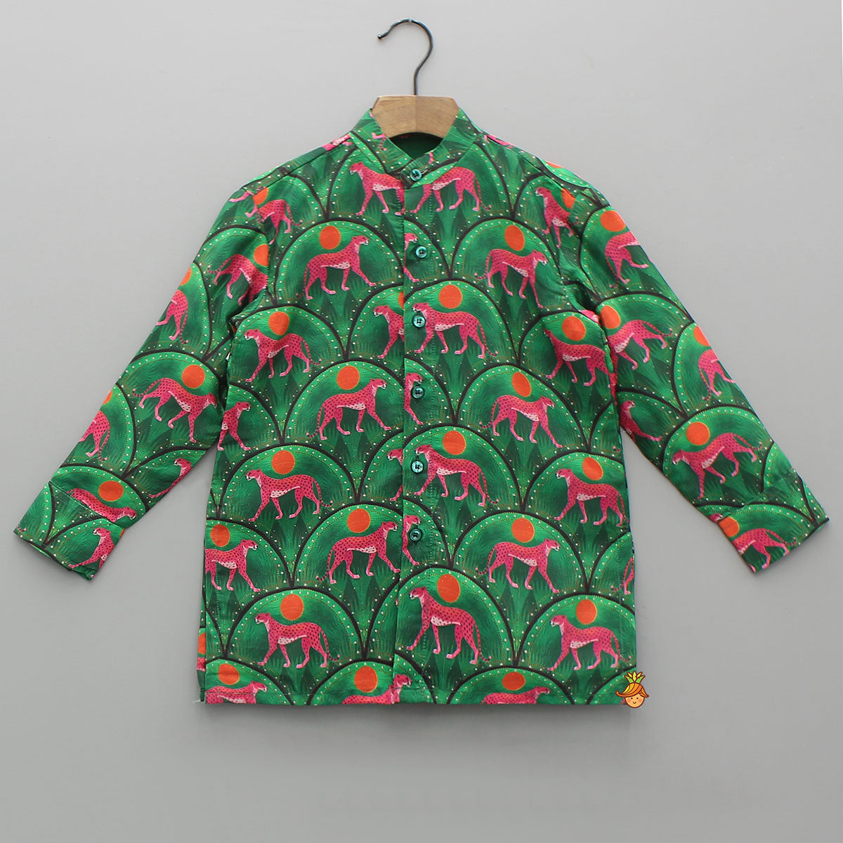 Animal Print Front-Button Kurta With Pyjama
