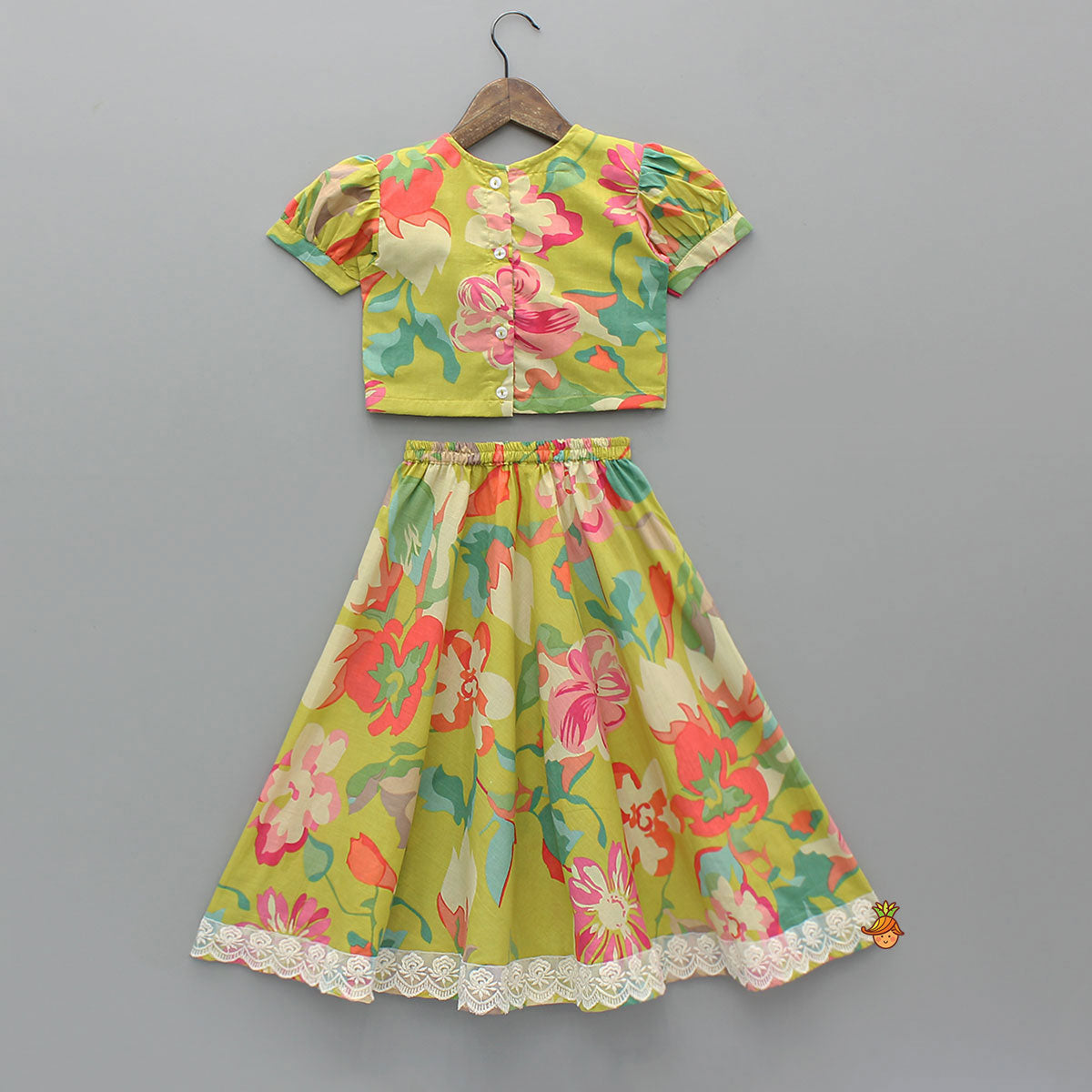 Floral Printed Knot-Designed Top And Lehenga