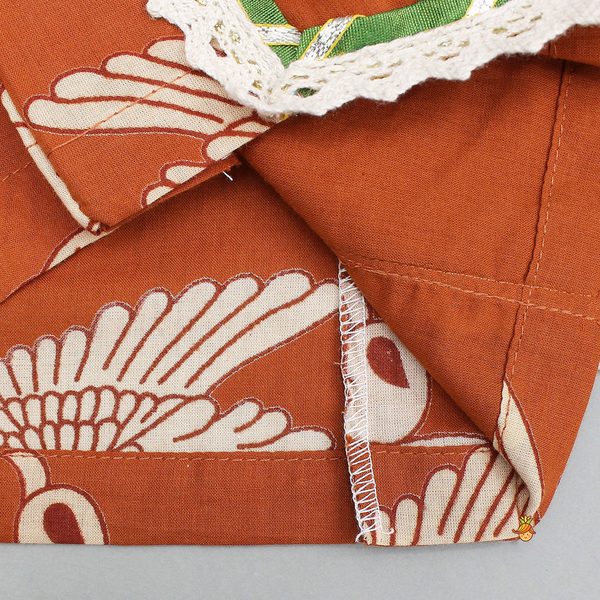 Bird-Printed Sleeveless Ethnic Top With Tiered Lehenga