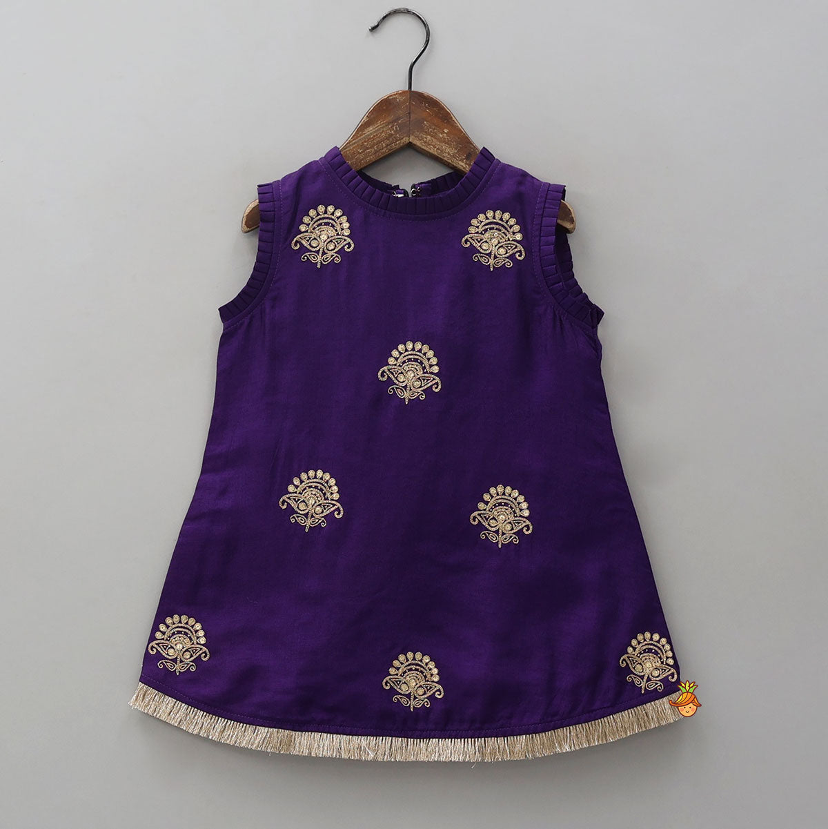 Sequin Embroidered Pleat Detailed Kurti With Sharara And Dupatta