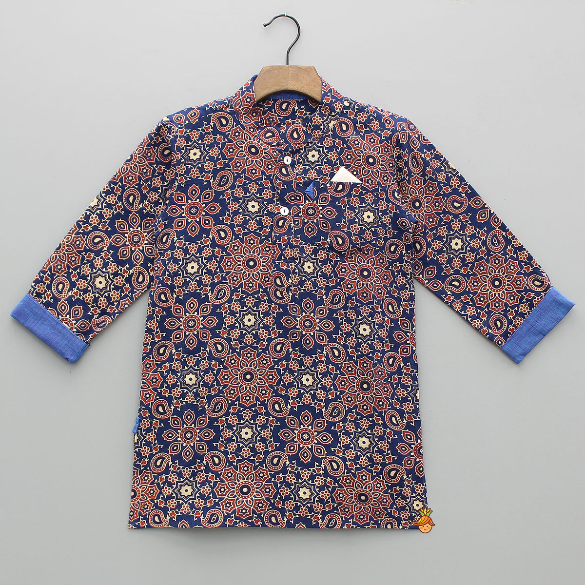 Ajrakh Printed Patch Pocket Detail Ethnic Kurta