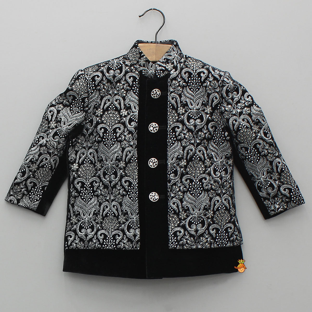 Exquisite Thread-Embroidered Jacket-Style Velvet Sherwani With Pyjama