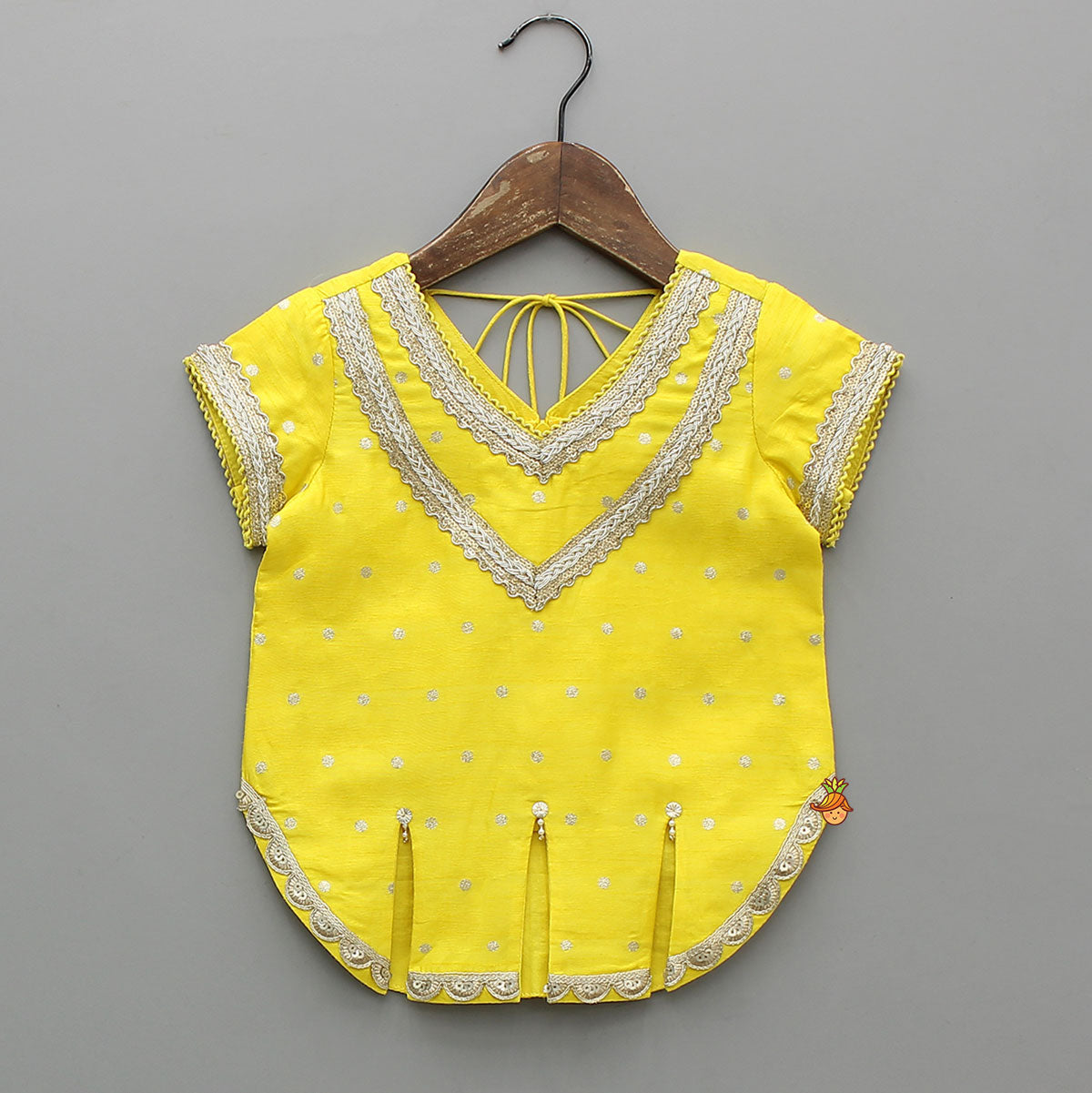 Curved Hem V-Neck Top With Brocade Palazzo And Dual-Tone Dupatta