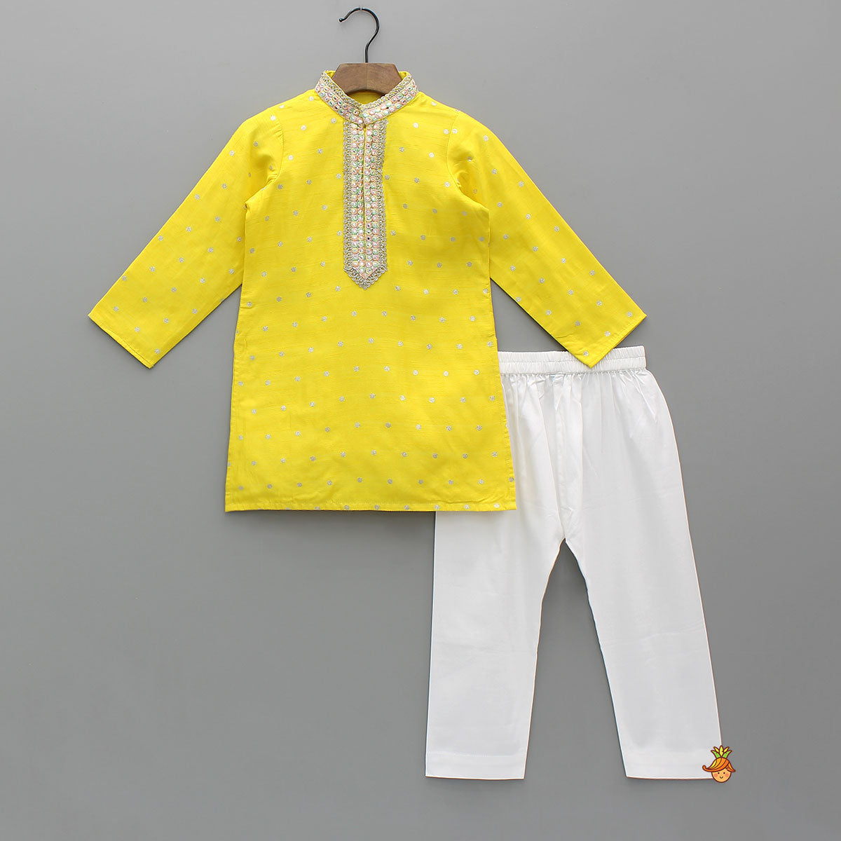 Faux Mirror Lace Work Kurta With Pyjama