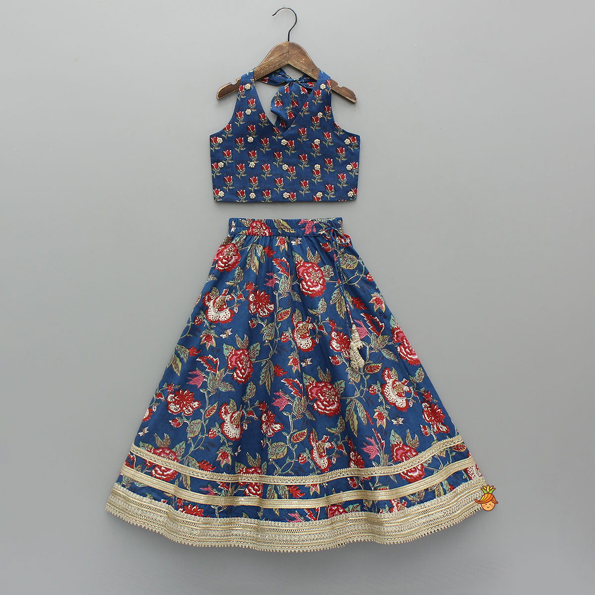 Floral Printed Halter Neck Cotton Top With Floral Printed Lehenga