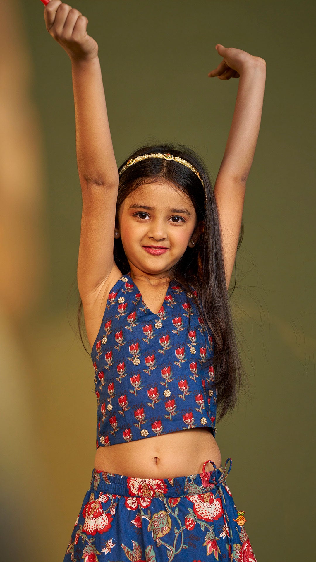 Floral Printed Halter Neck Cotton Top With Floral Printed Lehenga