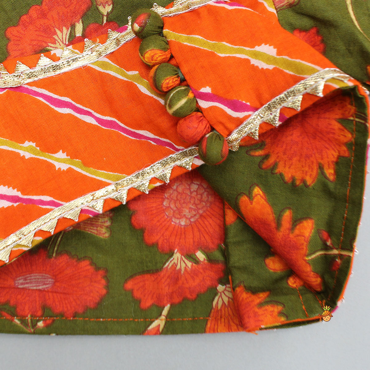 Leheriya Printed Jacket Style Top And Layered Lehenga With Ruffle Dupatta