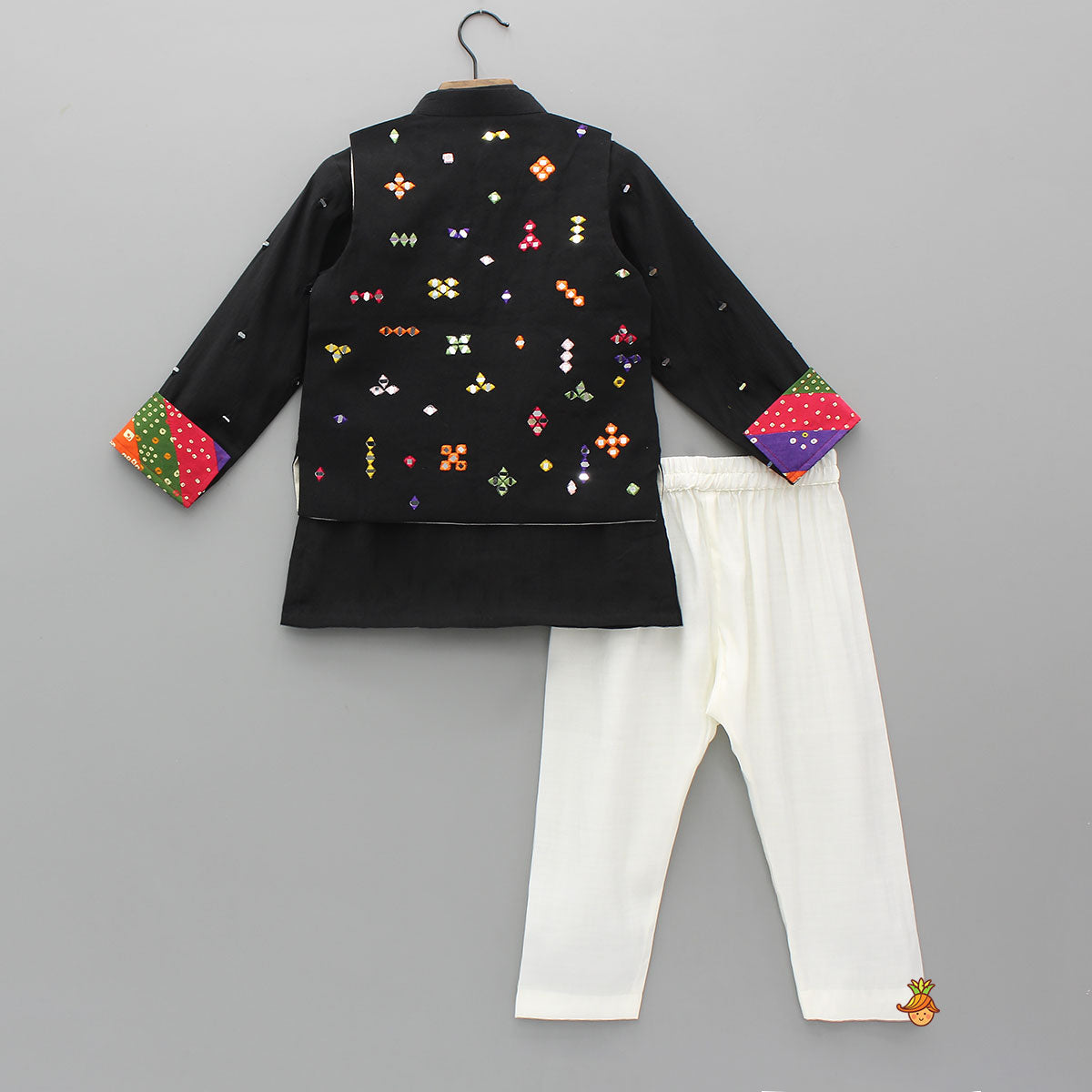 Mirror Work Kurta With Front-Open Jacket And Pyjama