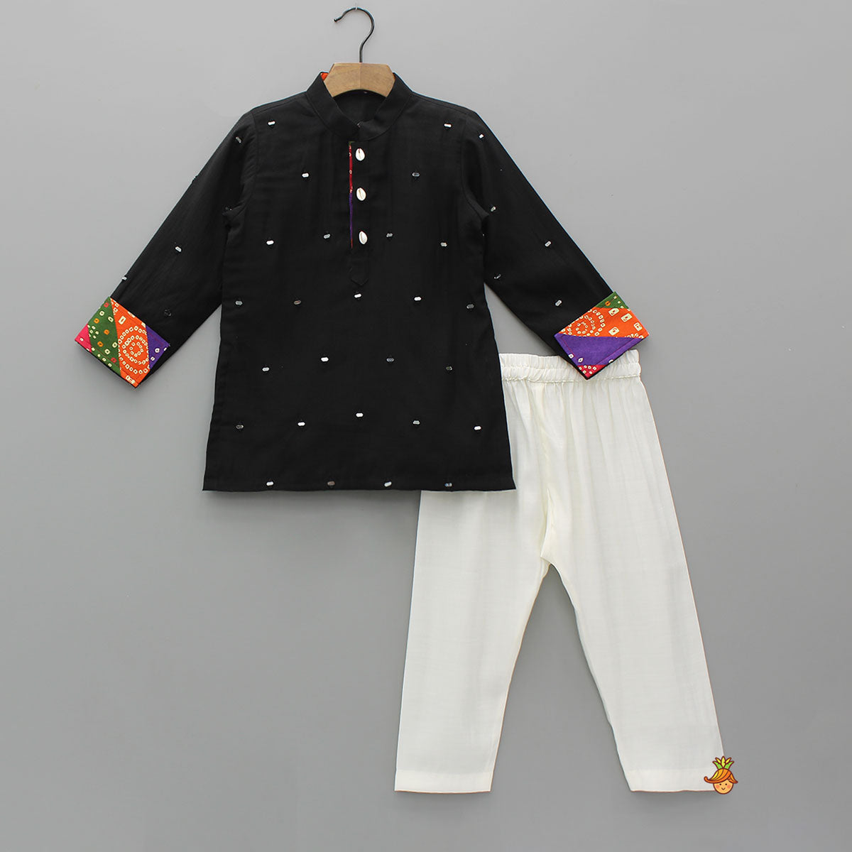 Mirror Work Kurta With Front-Open Jacket And Pyjama