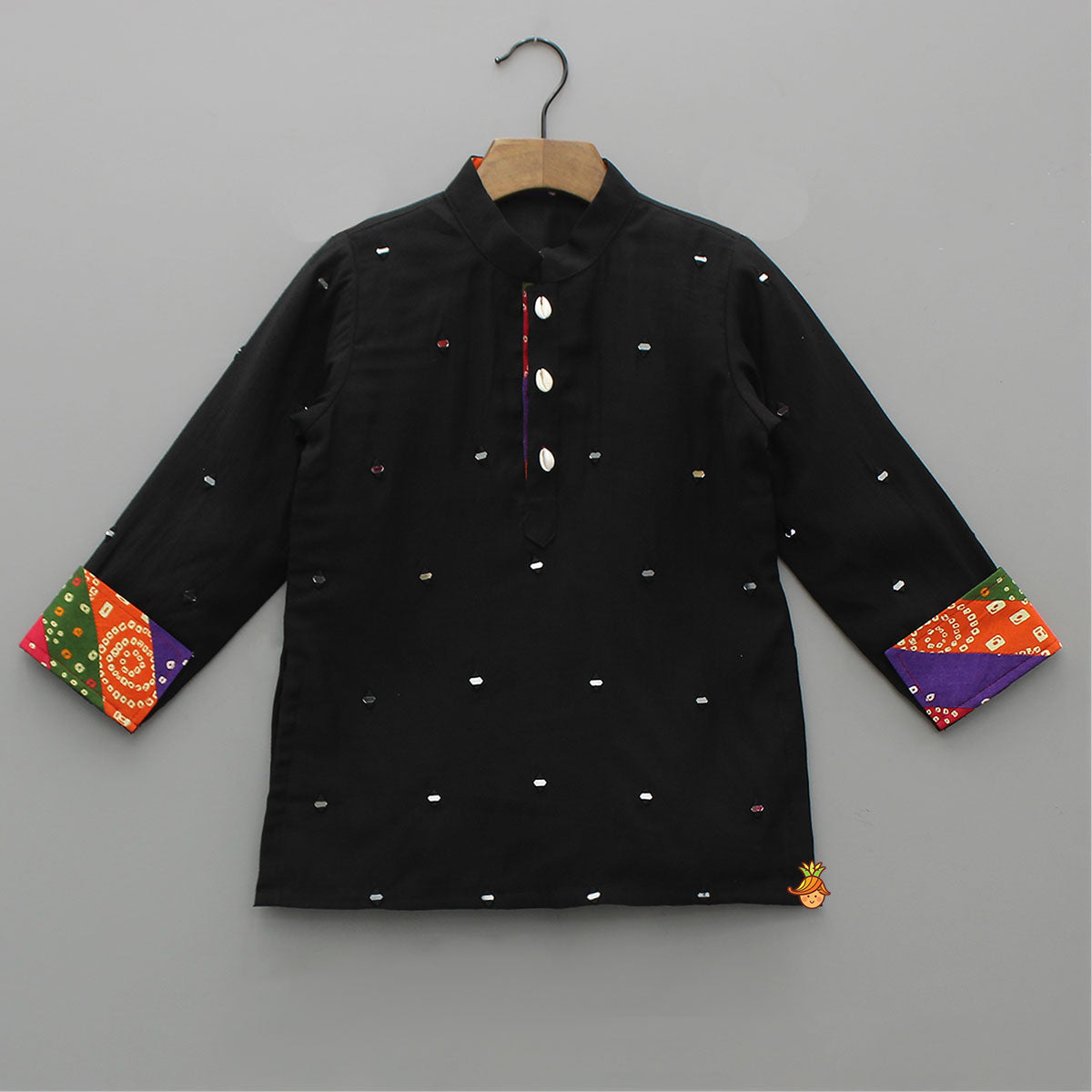 Mirror Work Kurta With Front-Open Jacket And Pyjama