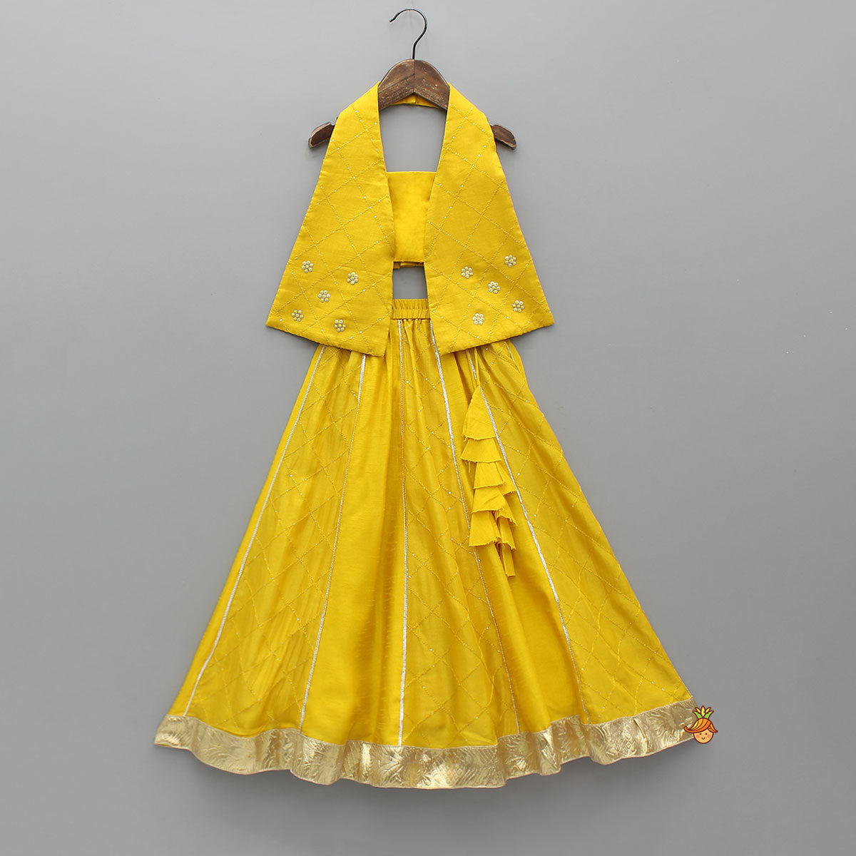 Checks Embroidered Flap Top And Lehenga