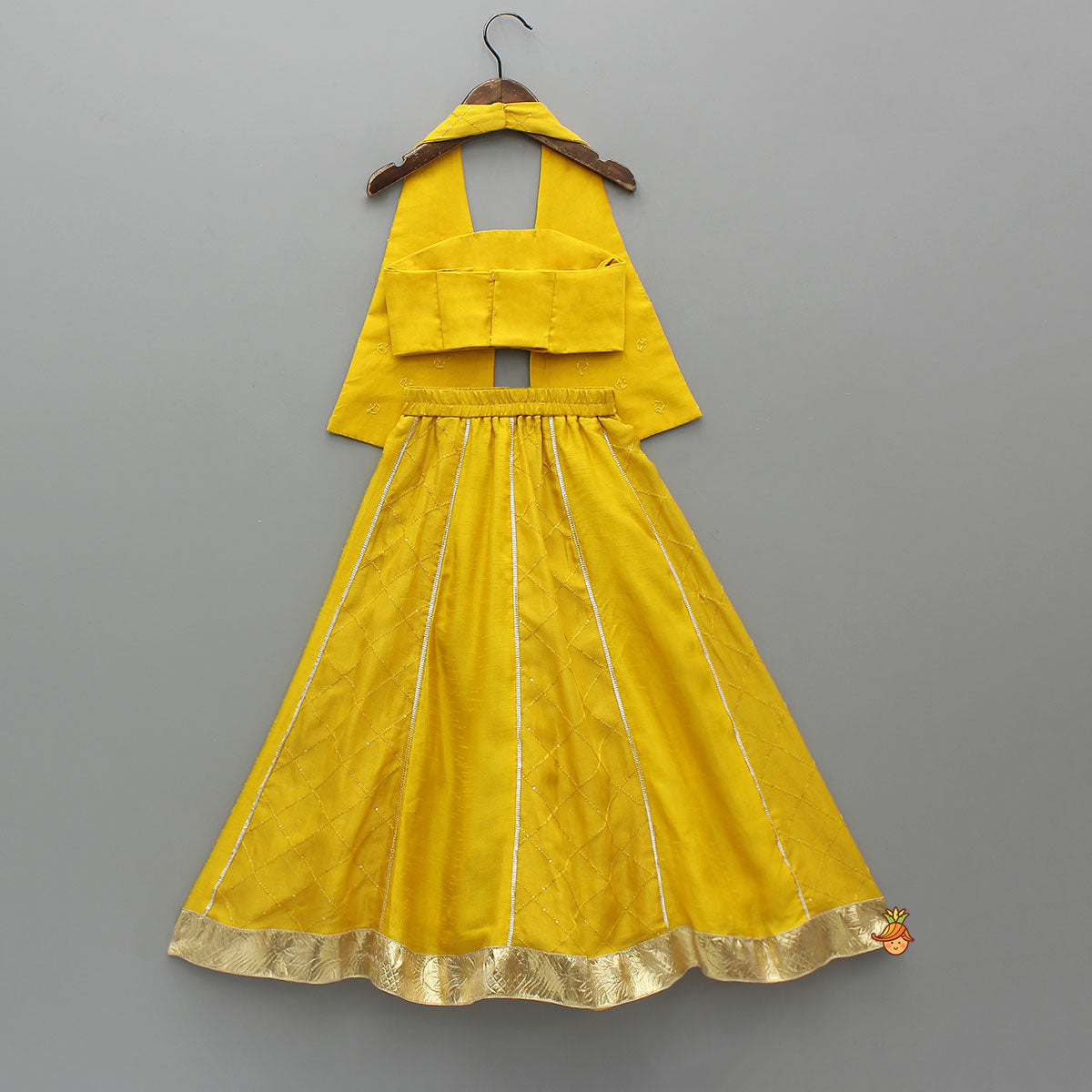 Checks Embroidered Flap Top And Lehenga