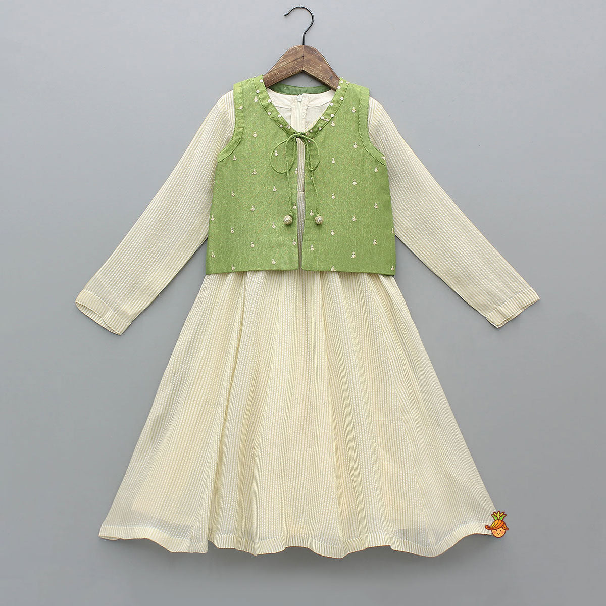 Striped Kurti With Shimmery Jacket