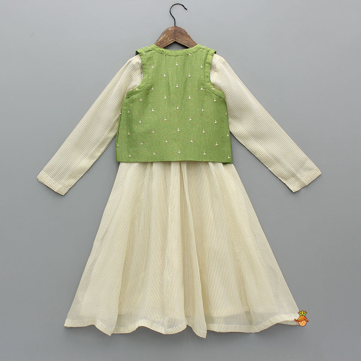 Striped Kurti With Shimmery Jacket
