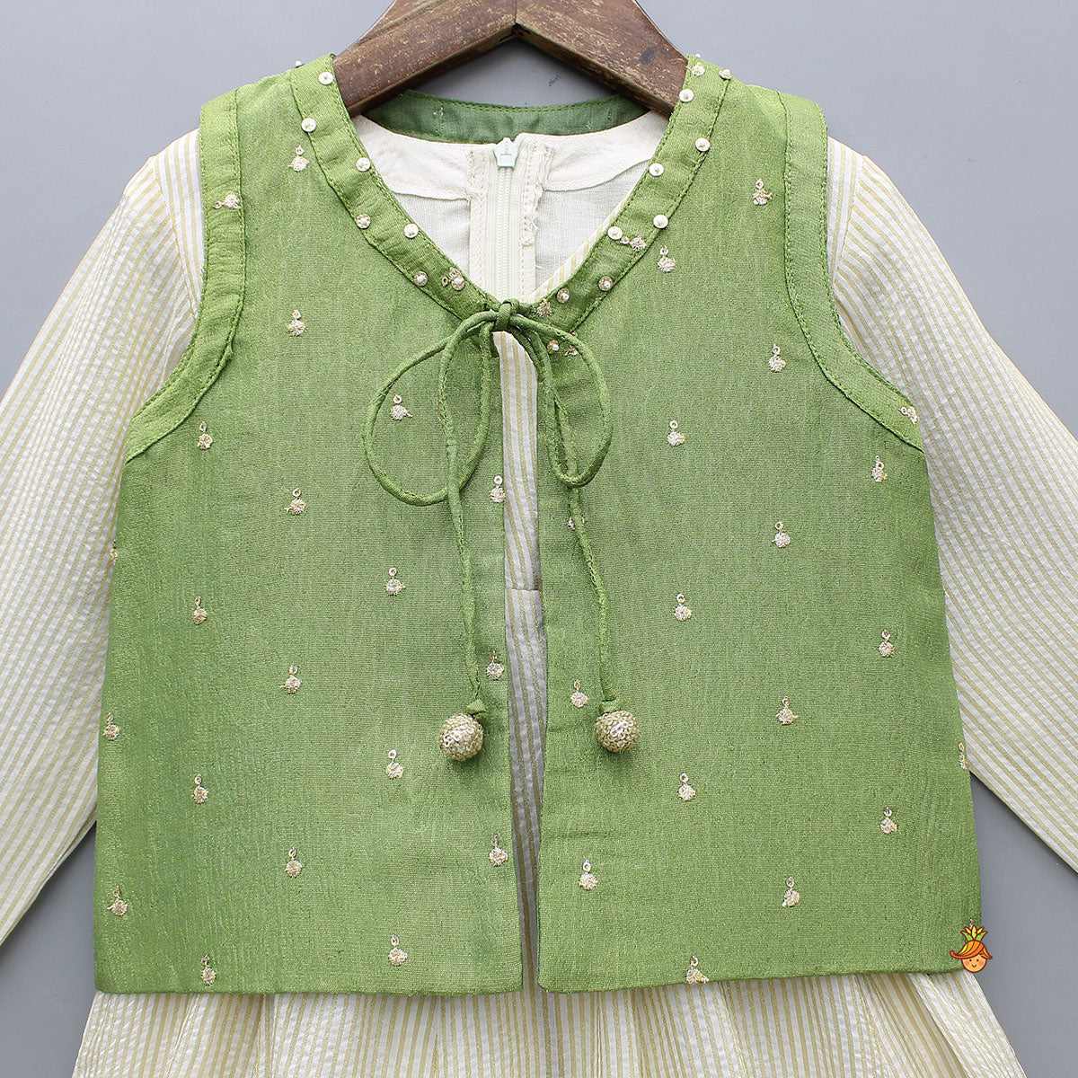 Striped Kurti With Shimmery Jacket