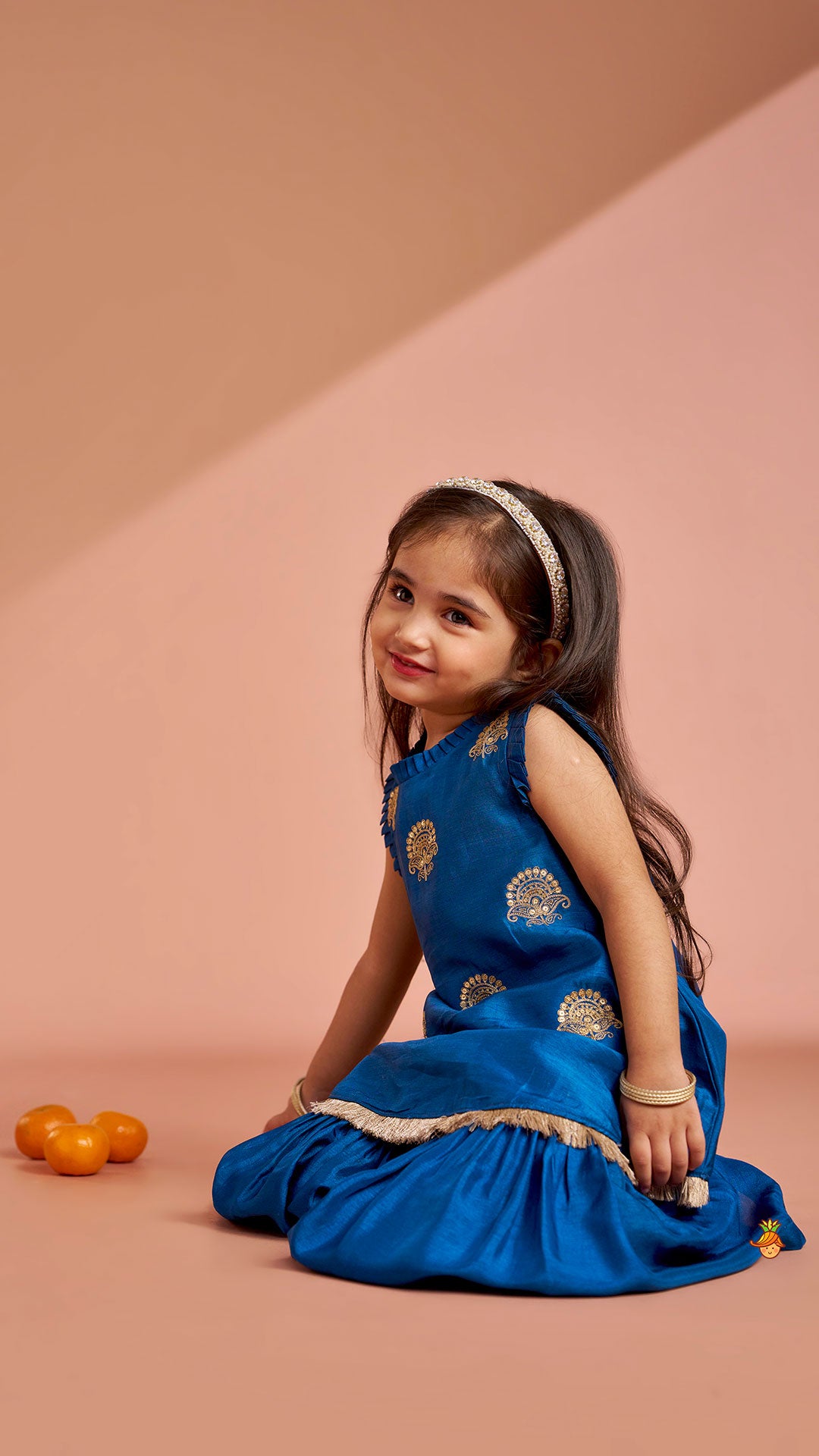 Pleat Detailed Zari Embroidered Kurti With Sharara And Dupatta