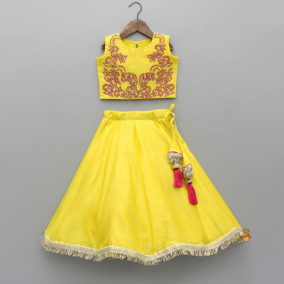 Contrasting Thread Embroidered Top And Lehenga