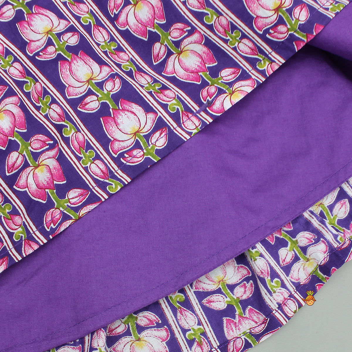 Lotus Embroidered Top And Layered Lehenga With Dupatta And Fringed Potli Bag
