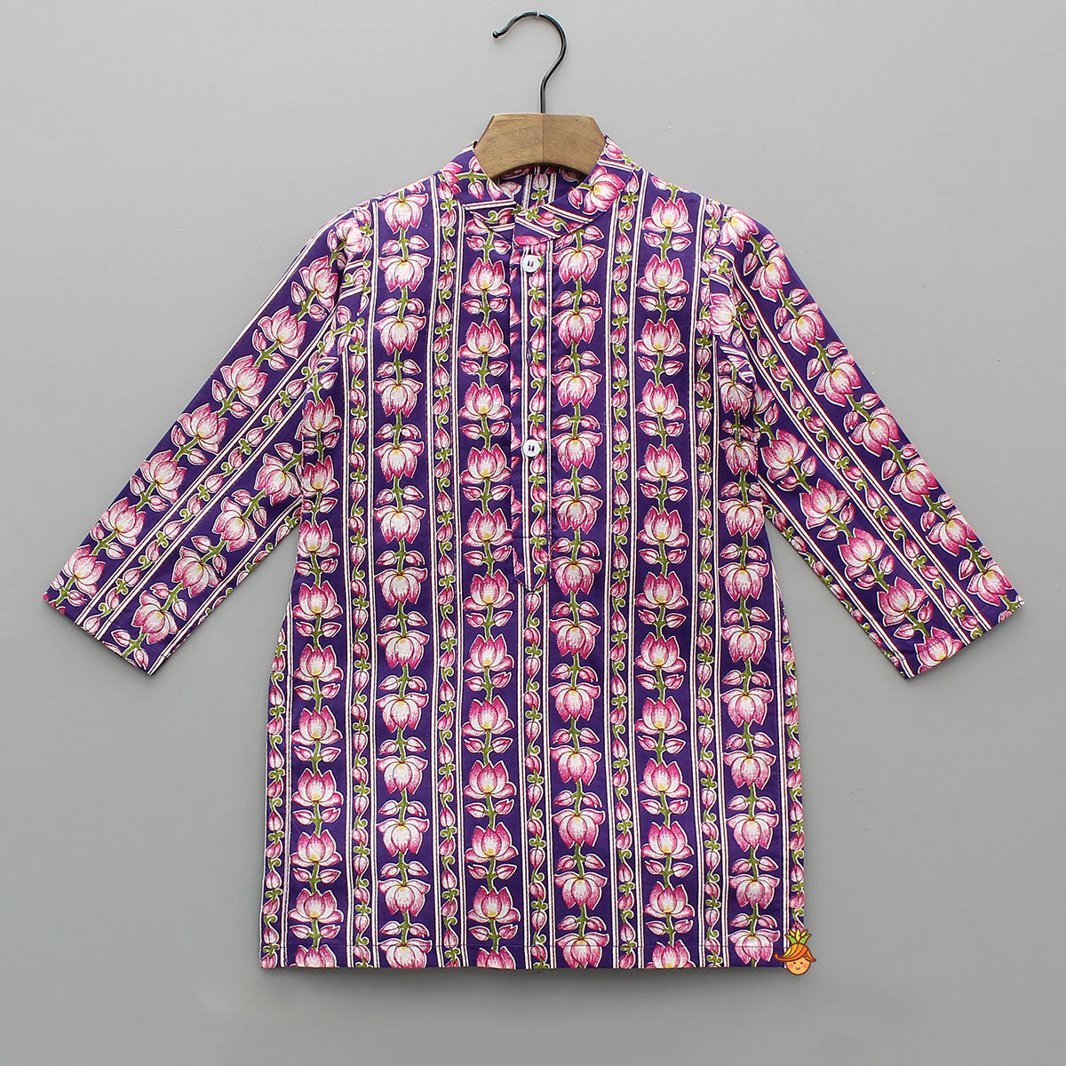 Lotus Printed Kurta With Scalloped Design Jacket And Pyjama